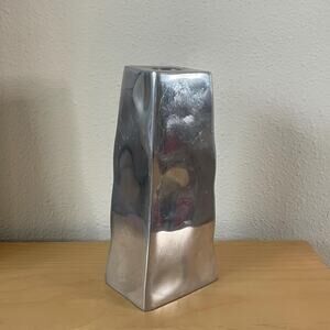 RARE Vtg Y2K Pottery Barn Large Silver Rectangle Candlestick Holder Forged Metal